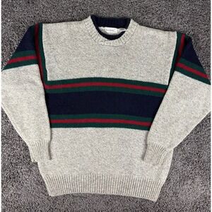 Vintage Brian MacNeil Wool Blend Striped Crew Neck Sweater Mens XL Grey Navy